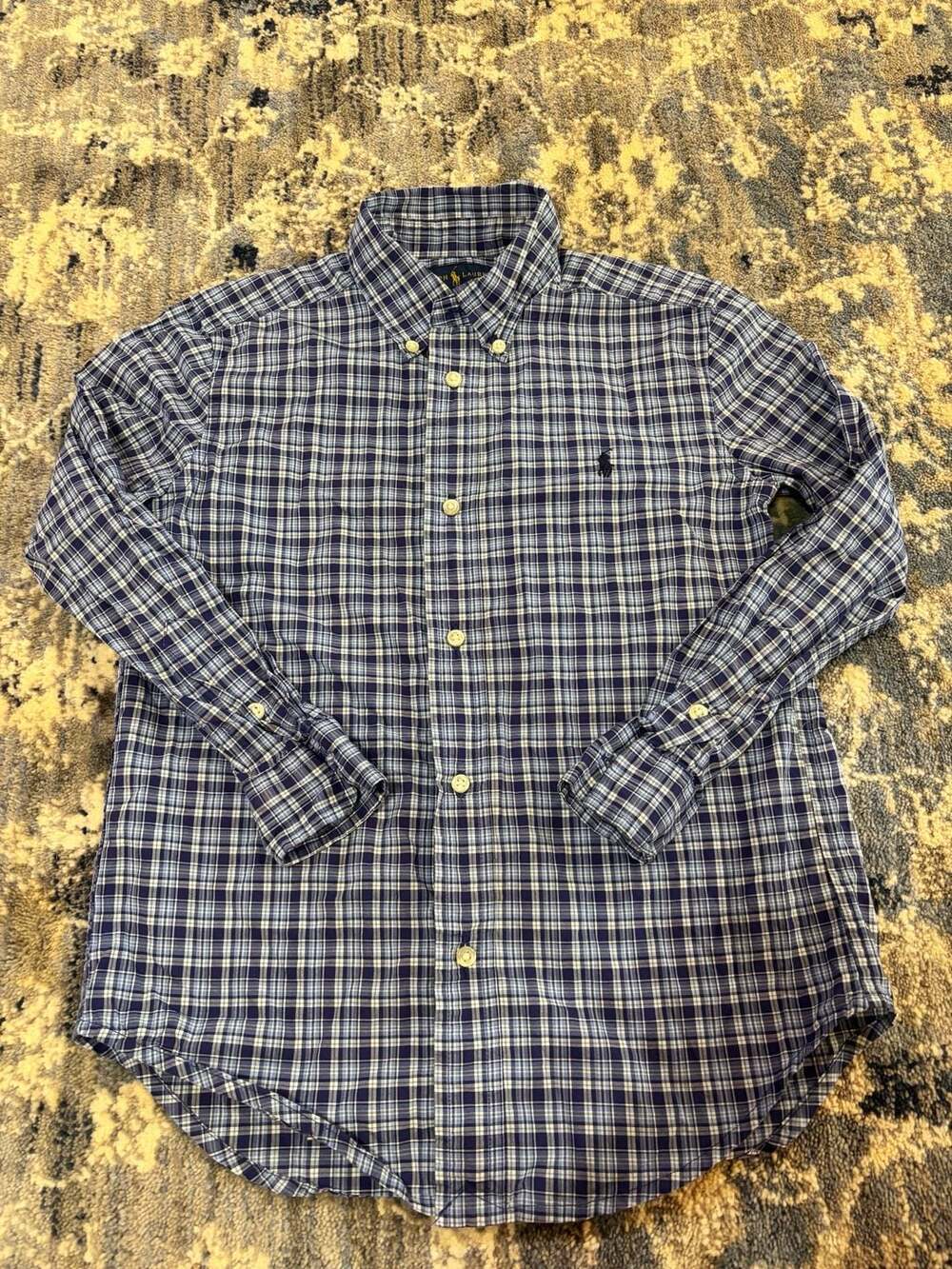 Ralph Lauren Button Down Plaid Shirt Size 7 Blue Cotton